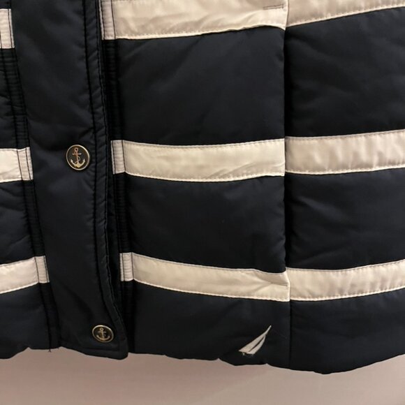 Nautica Women's Navy and White Striped Vest With Embellished anchor snaps Small - Picture 7 of 16